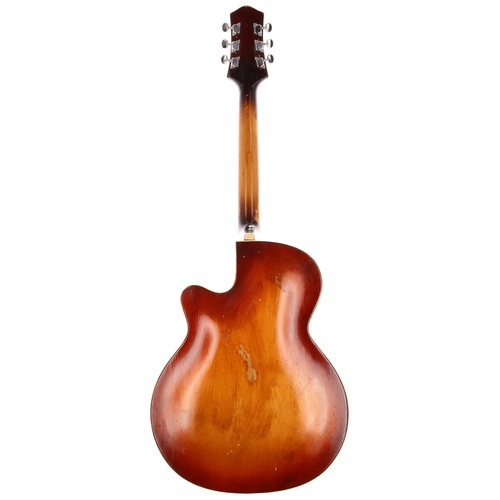 719 - 1950s Besson Aristone archtop guitar, made in Germany; Body: two-tone sunburst finish, heavy buckle ... 