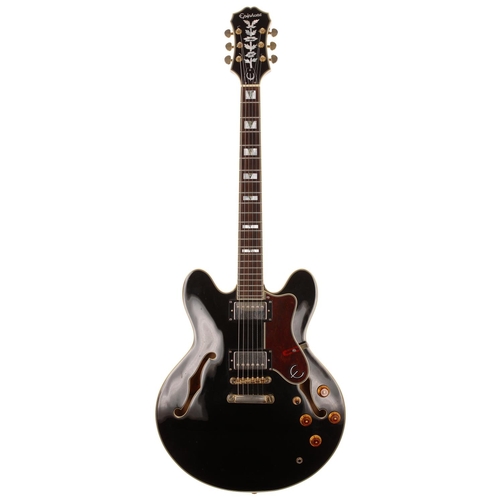 599 - 2005 Epiphone Sheraton II semi-hollow body electric guitar, made in Korea; Body: ebony finish, light... 