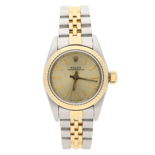 461 - Rolex Oyster Perpetual gold and stainless steel lady's wristwatch, reference no. 67193, serial no. R... 