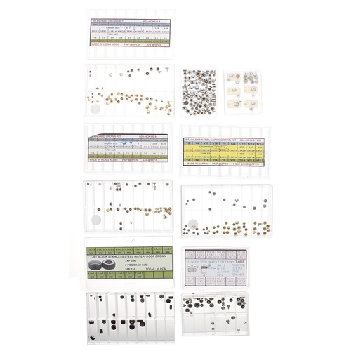 824 - Quantity of assorted winding crowns, including a quantity of stainless steel screw type crown (part ... 