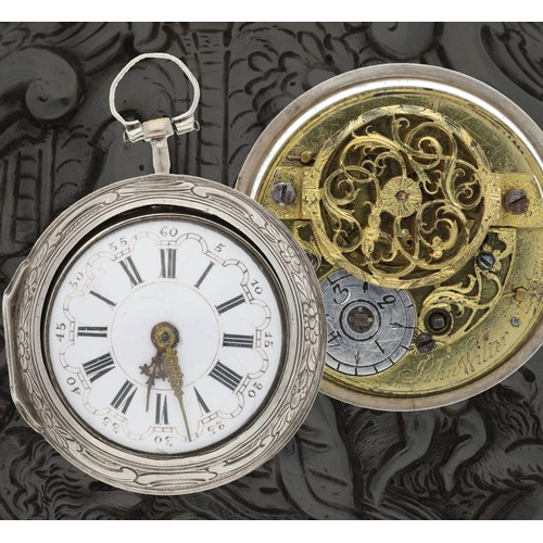 38 - John Wilter, London - George II English silver repoussé pair cased verge pocket watch, London 1759, ... 