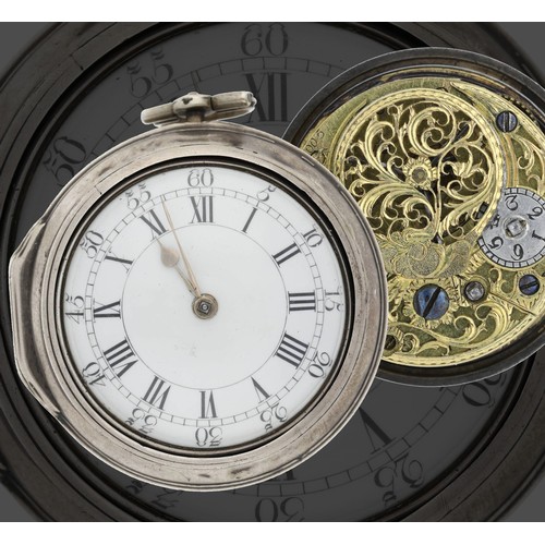 71 - Robert Derwood, London - George III English silver pair cased verge pocket watch, London 1775, signe... 