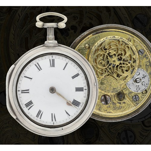 79 - Henry Smith, London - English 18th century silver pair cased verge pocket watch, London 1764, signed... 