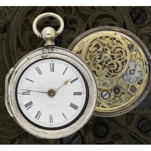 83 - George Somersall, London - George III English silver pair cased verge pocket watch, London 1764, sig... 