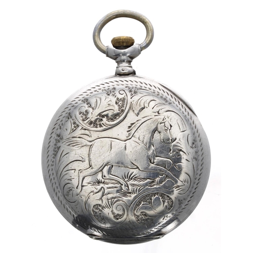 1025 - Zenith - silver (0.800) lever pocket watch of Equine interest, signed 15 jewel movement, no. 1542974... 