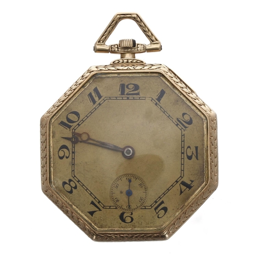 1031 - Swiss 14ct lever dress pocket watch, unsigned movement, no. 13724600, gilt dial with Arabic numerals... 