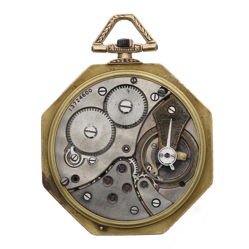 1031 - Swiss 14ct lever dress pocket watch, unsigned movement, no. 13724600, gilt dial with Arabic numerals... 