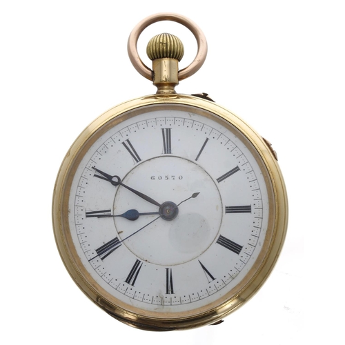 980 - Victorian 18ct Centre Second Chronograph lever pocket watch, Chester 1885, unsigned three quarter pl... 