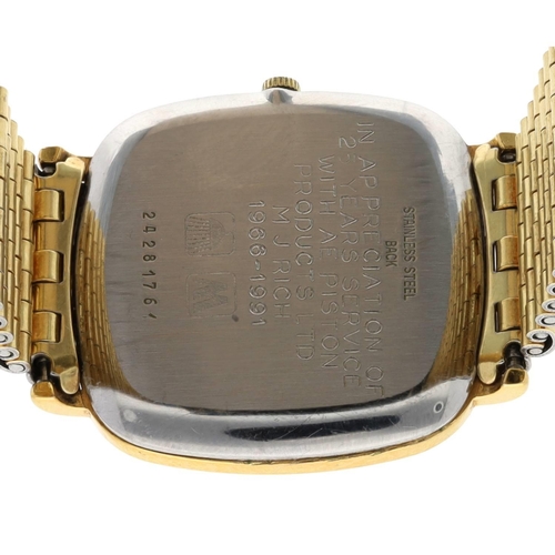 484 - Longines Quartz square cased gold plated and stainless steel gentleman's wristwatch, case no. 242817... 