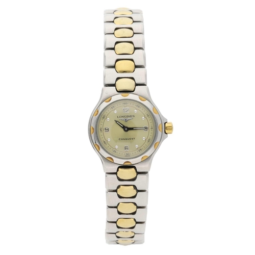 488 - Longines Conquest lady's two-tone wristwatch, reference no. L1 130 3, champagne dial, quartz, Longin... 