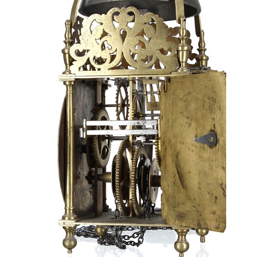 1333 - Good English brass hook and spike lantern clock, the 6.5