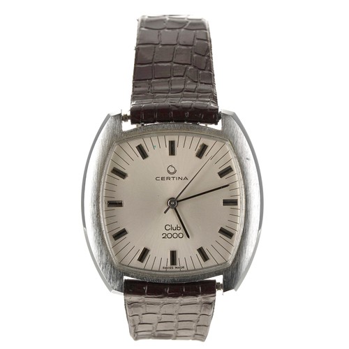 337 - Certina Club 2000 squared cased nickel and stainless steel gentleman's wristwatch, squared silvered ... 