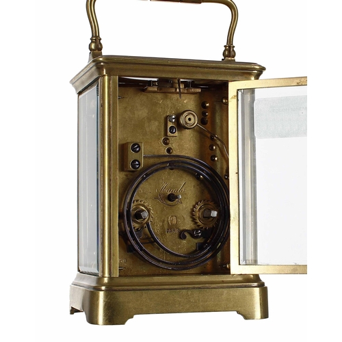 1270 - French carriage clock striking on a gong, bearing the Henri Jacot trademark stamp on the movement ba... 