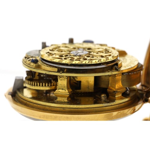 940 - Thomas Eastland, London - Fine English mid-18th century gold verge repoussé pair cased pocket watch,... 