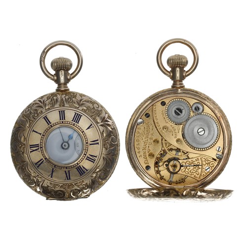 869 - Elgin National Watch Co. 9ct lever half hunter fob watch, circa 1909, serial no. 14610195, signed 7 ... 