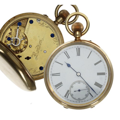 960 - J.J Stockwell, London - Victorian 18ct lever pocket watch, London 1894, free sprung gilt frosted thr... 