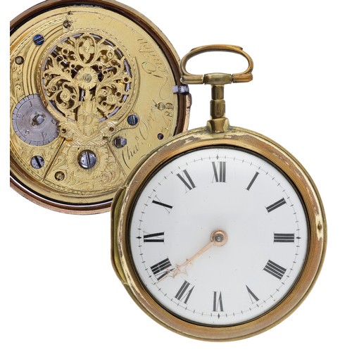 961 - Chas Orr, London - English gilt metal pair cased verge pocket watch, the fusee movement signed Chas ... 