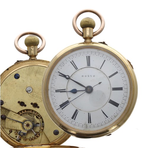 980 - Victorian 18ct Centre Second Chronograph lever pocket watch, Chester 1885, unsigned three quarter pl... 