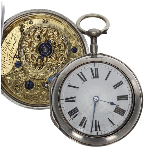 987 - John Parker, Liverpool - George III silver pair cased verge pocket watch, London 1765, the movement ... 