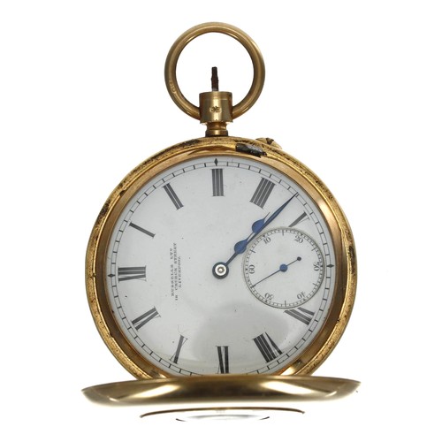 990 - Russells Limited - Edwardian 18ct half hunter lever pocket watch, London 1905, the three quarter pla... 