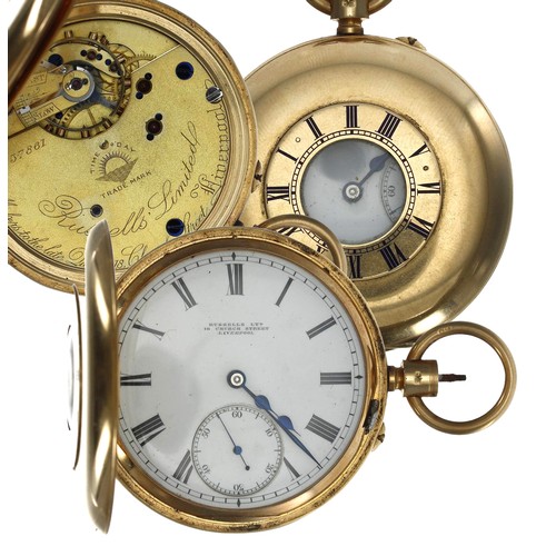 990 - Russells Limited - Edwardian 18ct half hunter lever pocket watch, London 1905, the three quarter pla... 