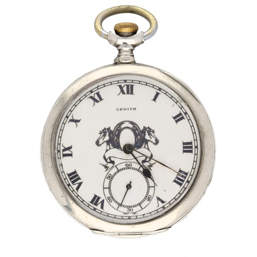 1025 - Zenith - silver (0.800) lever pocket watch of Equine interest, signed 15 jewel movement, no. 1542974... 