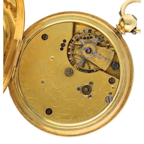 970 - John Poole, London - Victorian 18ct fusee lever hunter pocket watch, the free sprung gilt three quar... 