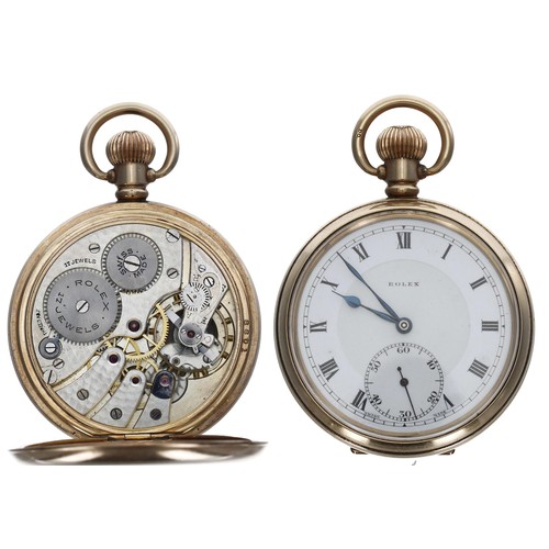 1026 - Rolex - Swiss gold plated lever pocket watch, signed 17 jewel three adj. movement, signed dial with ... 