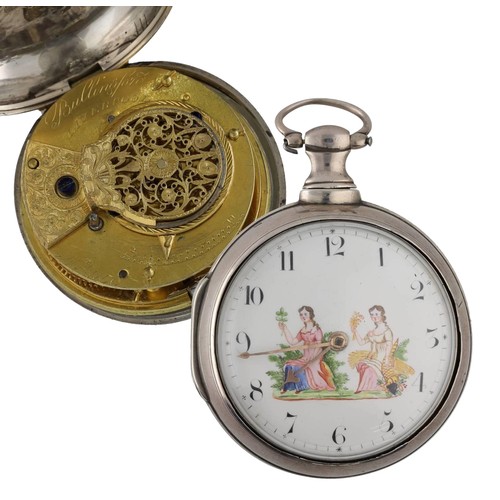 1044 - Bullingford, Liverpool - George III silver verge pair cased pocket watch with polychrome dial, Birmi... 