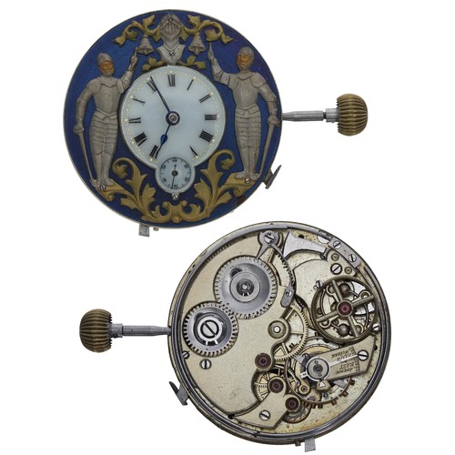 167 - Jacquemart automaton repeating pocket watch movement, stem-wind lever-set gilt frosted movement with... 