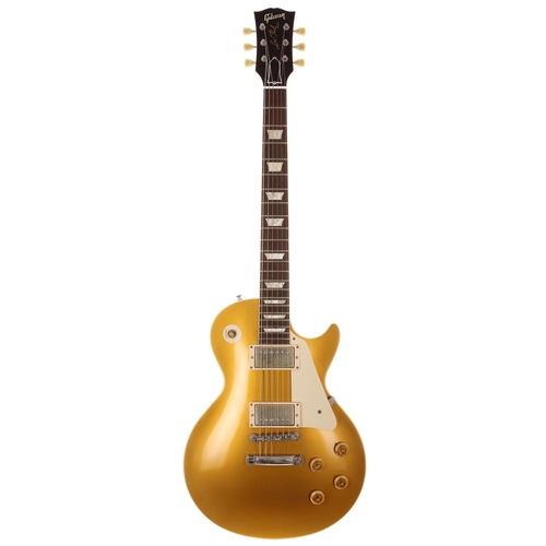 Gary Moore - stage used 2007 Gibson Custom Shop 1957 Reissue Gold Top Les Paul electric guitar, made in the USA, serial number 7 7701; Body: gold top finish upon natural mahogany back, a few minor dings; Neck: good; Fretboard: rosewood; Frets: mild wear; Electrics: working; Hardware: good; Case: original hard case enclosing tags and strap; Weight: 4.32kg; Overall Condition: good.