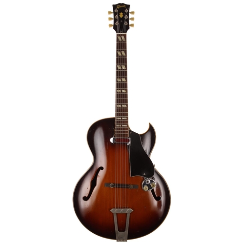 438 - 1955 Gibson Custom L-4c archtop guitar, made in USA; Body: sunburst finish, repaired crack to top be... 