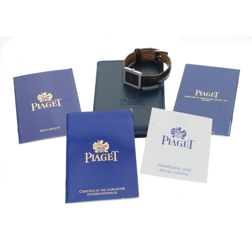 523 - Piaget 18ct white gold rectangular cased lady's wristwatch, reference no. 8354, case no. 515xxx, rec... 