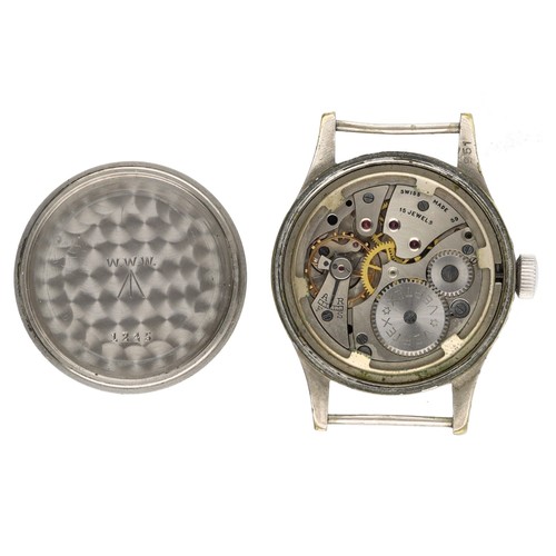 328 - Vertex British Military issue nickel and stainless steel gentleman's wristwatch, signed circular bla... 