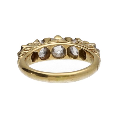 77 - Good quality 18ct old-cut diamond five stone ring in a scroll setting, Birmingham 1889, estimated 1.... 