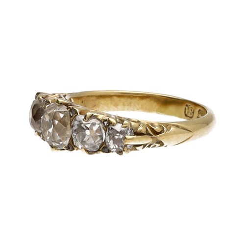 77 - Good quality 18ct old-cut diamond five stone ring in a scroll setting, Birmingham 1889, estimated 1.... 