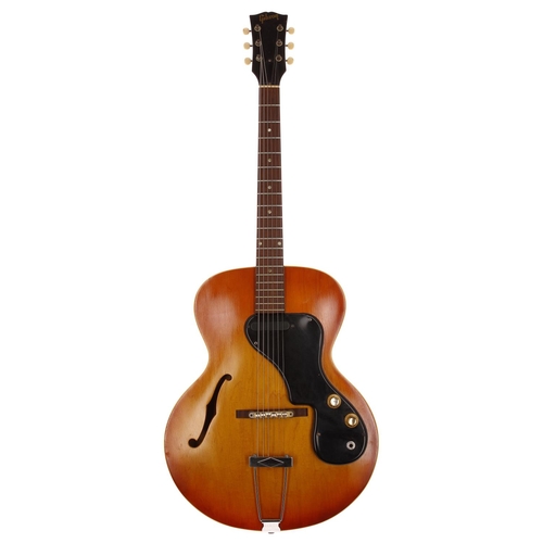 473 - Gibson ES-120T electric guitar, made in USA, circa 1966; Body: amber burst finish top upon brown map... 