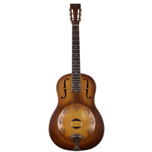 659 - 1930 National Triolian resonator guitar, made in USA; Body: burst finished brass body, good for age,... 