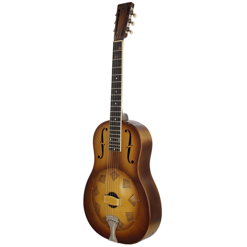 659 - 1930 National Triolian resonator guitar, made in USA; Body: burst finished brass body, good for age,... 