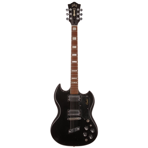 645 - 1972 Guild S-100 electric guitar, made in USA; Body: black finish, buckle scratching, dings and othe... 