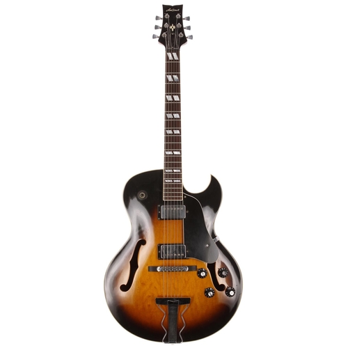 712 - 1983 Aria Pro II ES-650 SB hollow body electric guitar, made in Japan; Body: sunburst finish, light ... 