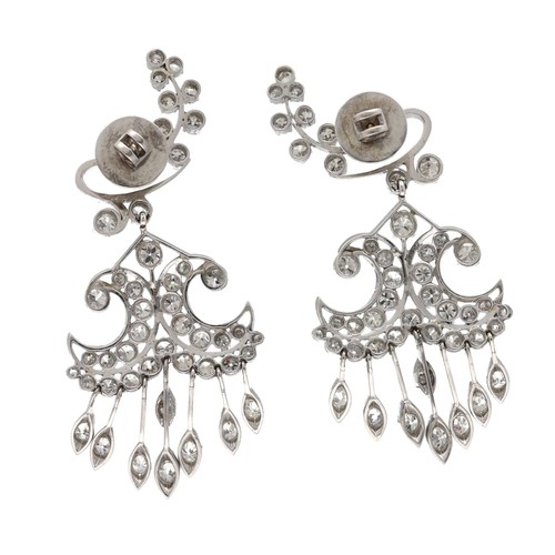 135 - Fine and impressive pair of large white gold diamond chandelier drop earrings, estimated 7.50ct appr... 