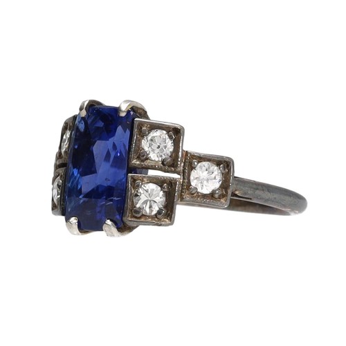 78 - White metal sapphire and diamond cluster ring, the sapphire cluster ring, width 11mm, 2.9gm, ring si... 