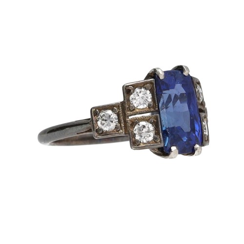 78 - White metal sapphire and diamond cluster ring, the sapphire cluster ring, width 11mm, 2.9gm, ring si... 