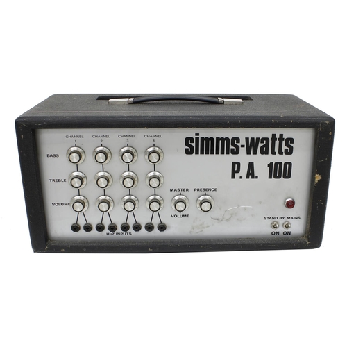 1078 - 1970s Simms-Watts PA100 amplifier head, made in England*Please note: Gardiner Houlgate do not guaran... 