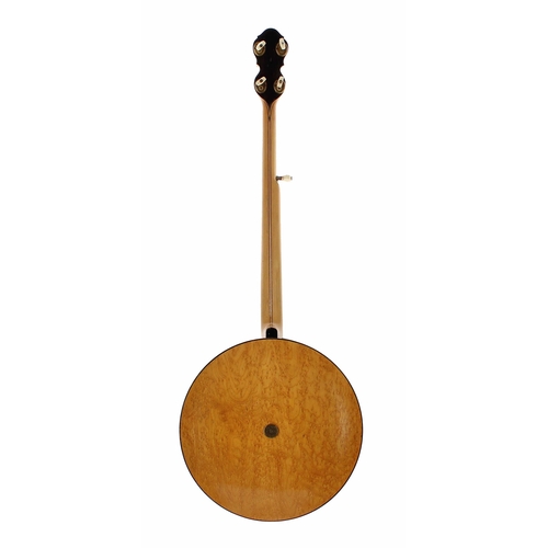 1509 - Rare Jedson five string gold body banjo stamped on the perch pole ser. no. 8191, with birds eye mapl... 