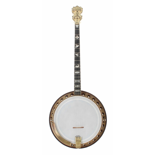 1515 - Good Stromberg Deluxe longscale twenty fret tenor banjo stamped on the perch pole Stromberg Deluxe, ... 