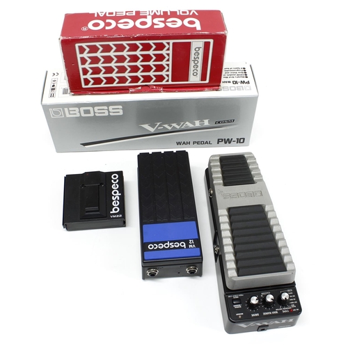 1204 - Boss V-Wah PW-10 wah guitar pedal, boxed; together with a Bespeco volume pedal and a Bespeco VM22 fo... 