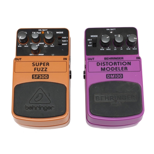 1332 - Two Behringer guitar effects pedals to include a BM100 Distortion Modeller and an SF300 Super Fuzz (... 