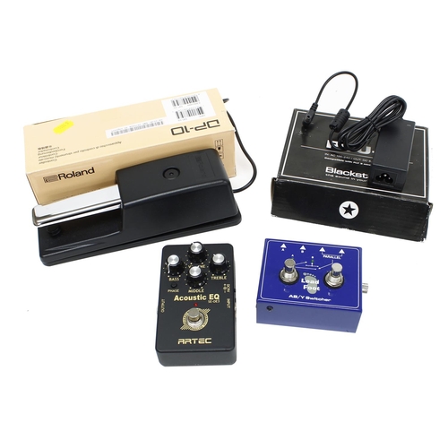 1292 - Lead Foot AB/Y switcher guitar pedal, boxed; together with an Artec acoustic EQ guitar pedal and a B... 